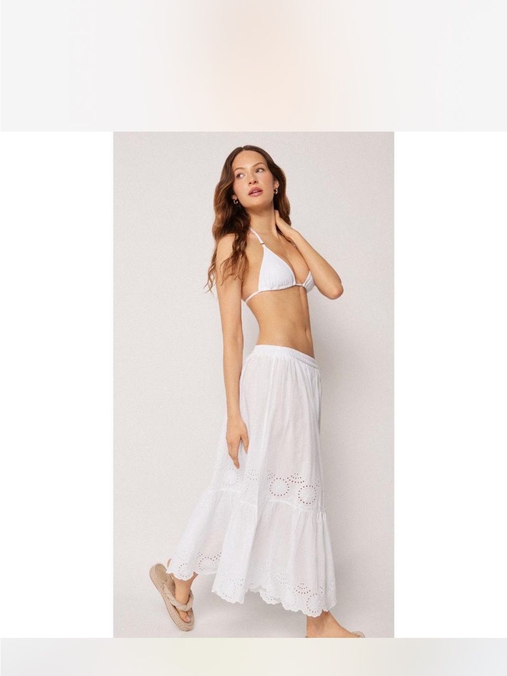 Calzadonia Swimwear White Eyelet Tiered Maxi Skirt S-M NEW